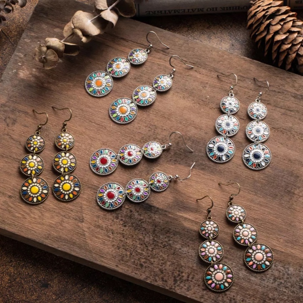 Multi Color Boho Round Stone Water Drop Earrings - Picture 3 of 3